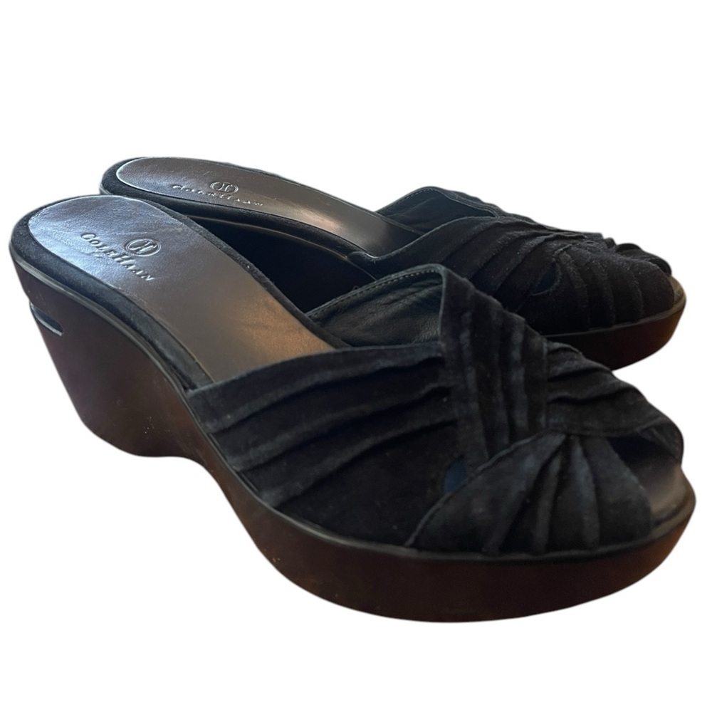 Cole Haan Air Austyn Black Suede Peep toe Wedge Heel Women's 8 B